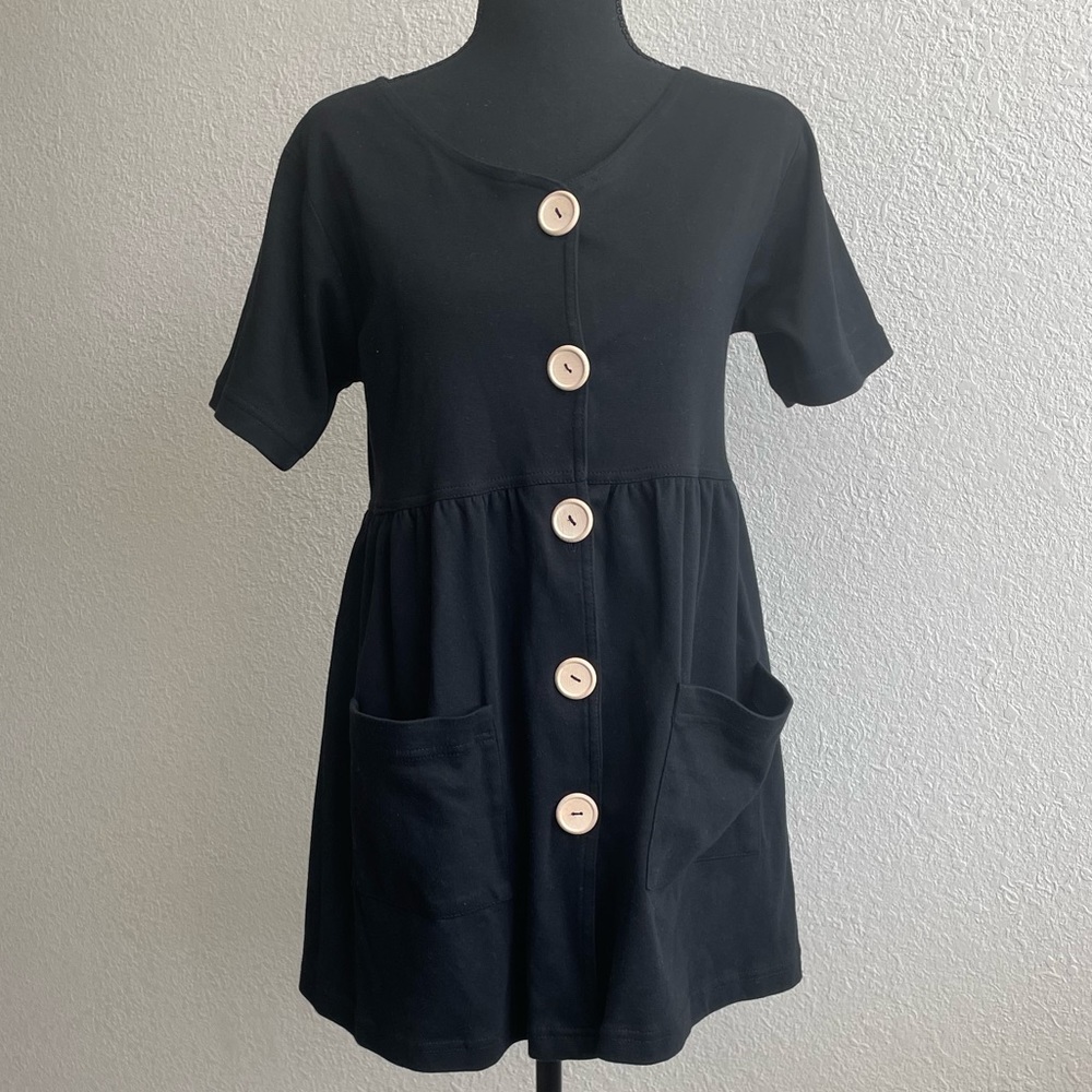 Pretty Babydoll Dress with Pockets and Big Accent Buttons